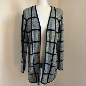 CHARTER CLUB Check Plaid Open Front Mid-Length Cardigan Sweater L
